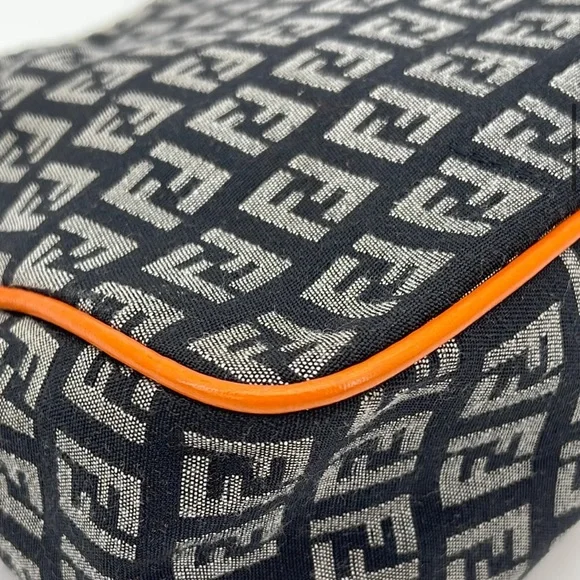 New Auth Fendi zucchino Monogram mini hobo Shoulder Bag orange black logo canvas - Picture 14 of 16